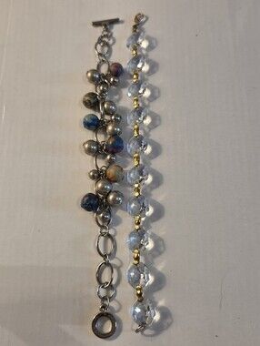 Multi-Bead Silver and Clear Crystal Bracelet Set